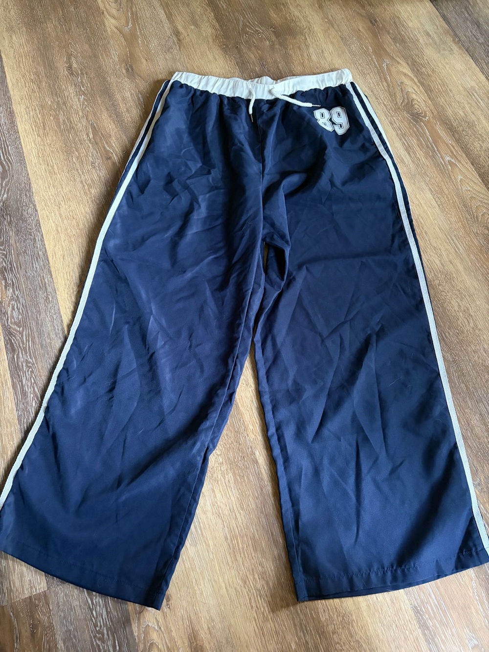 Navy Athletic Track Pants with White Trim and '89 Patch